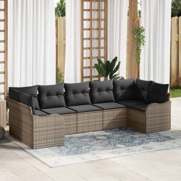 vidaXL Sodo Sofų Rinkinys su pagalve 7 pcs Pilka Poli ratanas