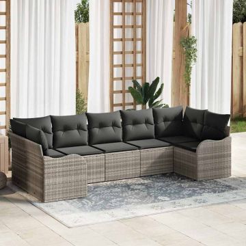vidaXL Sodo Sofų Rinkinys su pagalve 7 pcs Šviesiai pilka Poli ratanas