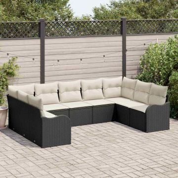 vidaXL Sodo Sofų Rinkinys su saugykla 9 pcs Juoda ir balta poliratanas
