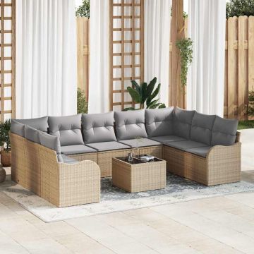 vidaXL Sodo Sofų Rinkinys 10 pcs smėlio ir šviesiai pilkos spalvos
