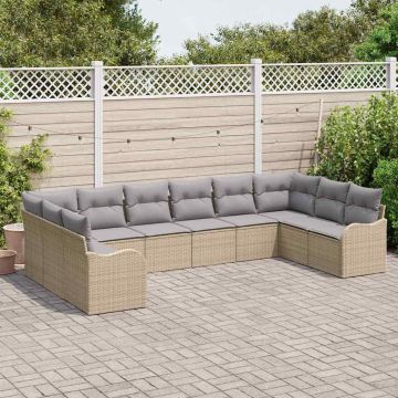 vidaXL Sodo Sofų Rinkinys 10 pcs smėlio ir šviesiai pilkos spalvos