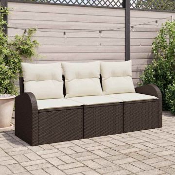 vidaXL Sodo Sofų Rinkinys su pagalve 3 pcs Ruda ir balta Poli ratanas