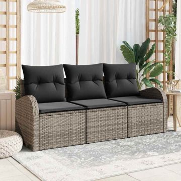 vidaXL Sodo Sofų Rinkinys su pagalve 3 pcs Pilka Poli ratanas