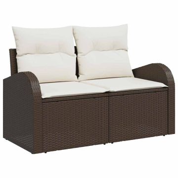 vidaXL Sodo Sofų Rinkinys su pagalve 5 pcs Ruda ir grietinėlė