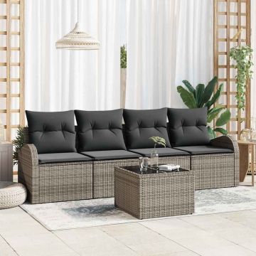 vidaXL Sodo Sofų Rinkinys 5 pcs Pilka Poli ratanas, plienas ir stiklas