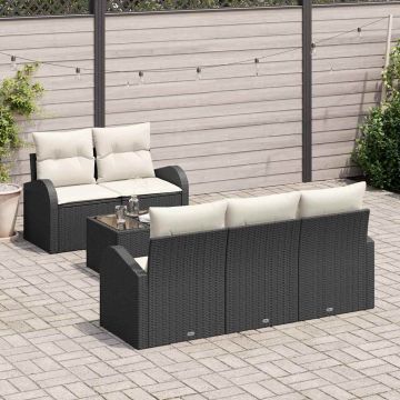 vidaXL Sodo Sofų Rinkinys su pagalve su pagalve 6 pcs Juoda ir kreminė