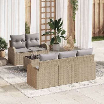vidaXL Sodo Sofų Rinkinys su pagalve su saugykla 6 pcs Bežinė ir pilka