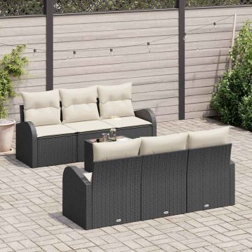 vidaXL Sodo Sofų Rinkinys 7 pcs Juoda ir kreminė poliratanas