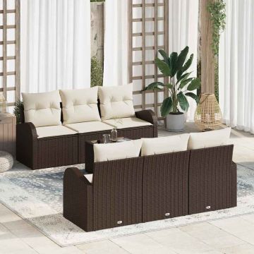 vidaXL Sodo Sofų Rinkinys su pagalve 7 pcs Ruda ir grietinėlė