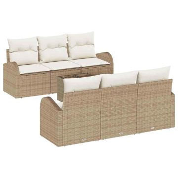 vidaXL Sodo Sofų Rinkinys su pagalve 7 pcs Bežinė ir kreminė