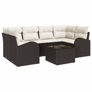 vidaXL Sodo Sofų Rinkinys su pagalve 7 pcs Ruda ir grietinėlė