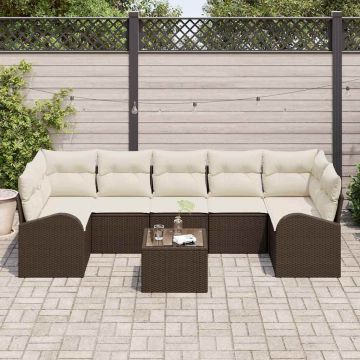 vidaXL Sodo Sofų Rinkinys su pagalve 8 pcs Ruda ir grietinėlė
