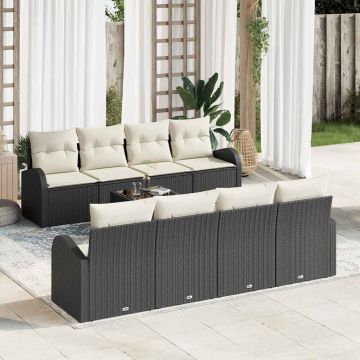 vidaXL Sodo Sofų Rinkinys 9 pcs Juoda ir kreminė poliratanas