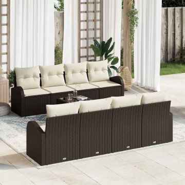 vidaXL Sodo Sofų Rinkinys su pagalve 9 pcs Ruda ir grietinėlė