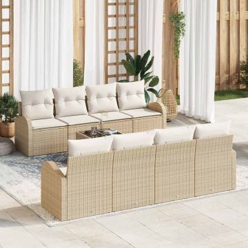 vidaXL Sodo Sofų Rinkinys su pagalve 9 pcs Bežinė ir kreminė