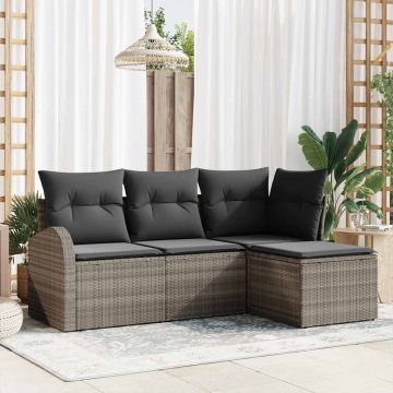 vidaXL Sofos komplektas su pagalve su saugykla 4 pcs Pilka poliratanas