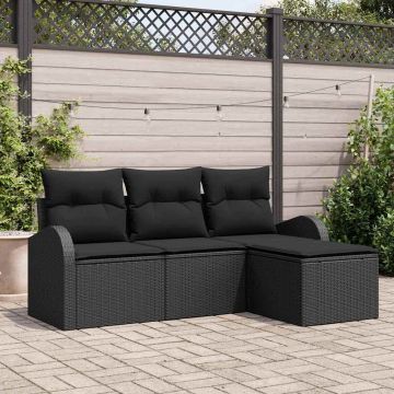vidaXL Sofos komplektas su pagalve su saugykla 4 pcs Juoda poliratanas