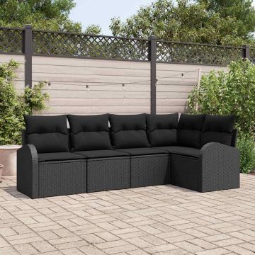 vidaXL Sodo Sofų Rinkinys su pagalve 5 pcs Juoda poliratanas