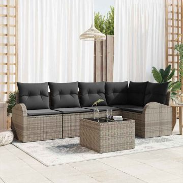 vidaXL Sodo Sofų Rinkinys su pagalve 6 pcs Pilka poliratanas