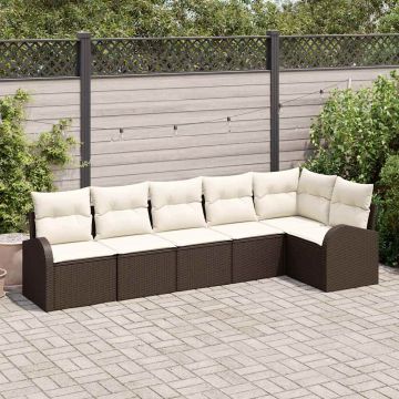vidaXL Sodo Sofų Rinkinys su pagalve 6 pcs Ruda ir balta poliratanas