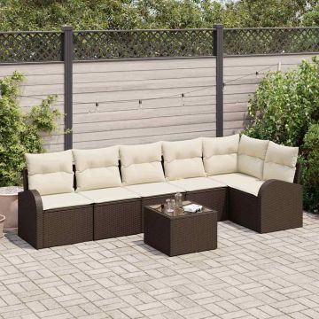 vidaXL Sodo Sofų Rinkinys su pagalve 7 pcs Ruda ir balta poliratanas