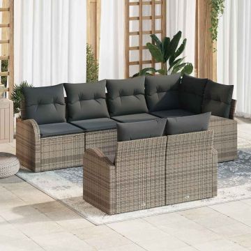 vidaXL Sodo Sofų Rinkinys su pagalve 7 pcs Pilka poliratanas
