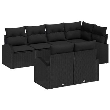 vidaXL Sodo Sofų Rinkinys su pagalve 7 pcs Juoda poliratanas