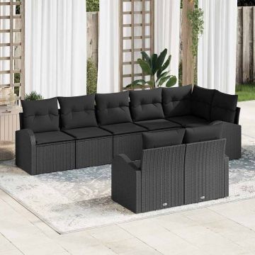 vidaXL Sodo Sofų Rinkinys su pagalve 8 pcs Juoda poliratanas