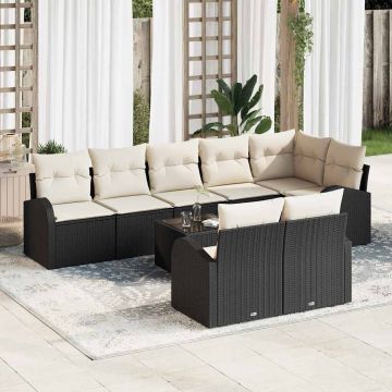 vidaXL Sodo Sofų Rinkinys su pagalve 9 pcs Juoda ir Balta poliratanas