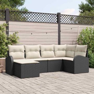 vidaXL Sofos komplektas su pagalve 6 pcs Juoda ir Balta poliratanas