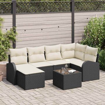vidaXL Sofos komplektas su pagalve 7 pcs Juoda ir Balta poliratanas