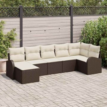 vidaXL Sofos komplektas su pagalve su saugykla 7 pcs Ruda poliratanas