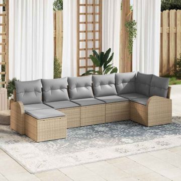vidaXL Sofos komplektas su pagalve 7 pcs Smėlio poliratanas