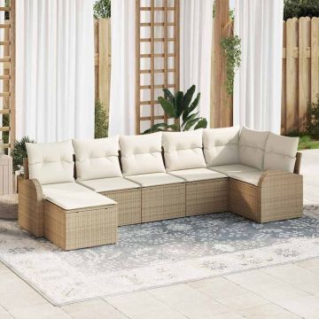 vidaXL Sofos komplektas su pagalve 7 pcs Smėlio poliratanas