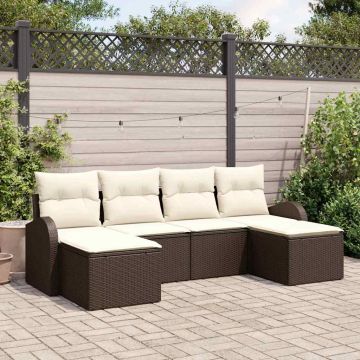 vidaXL Sofos komplektas su pagalve 6 pcs Ruda ir balta poliratanas