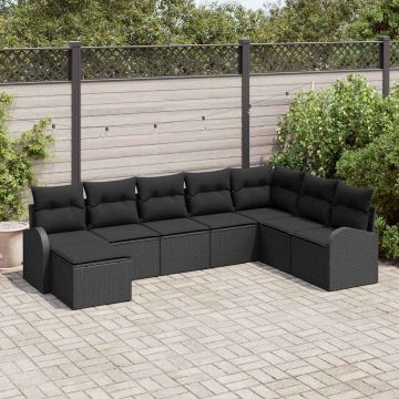 vidaXL Sofos komplektas su pagalve su saugykla 8 pcs Juoda poliratanas