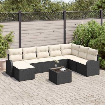 vidaXL Sofos komplektas su pagalve 9 pcs Juoda ir Balta poliratanas