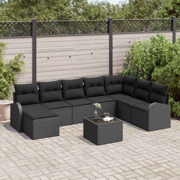 vidaXL Sofos komplektas su pagalve su saugykla 9 pcs Juoda poliratanas