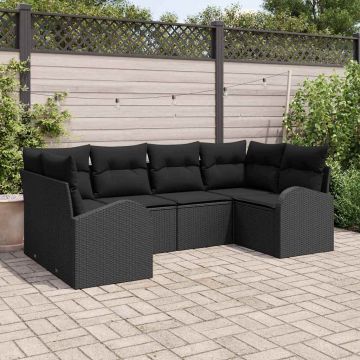 vidaXL Sodo Sofų Rinkinys su pagalve 6 pcs Juoda poliratanas