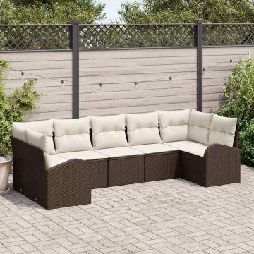 vidaXL Sodo Sofų Rinkinys su pagalve 7 pcs Ruda ir balta poliratanas