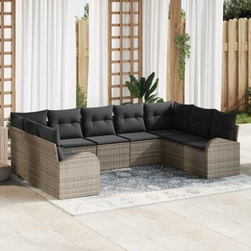 vidaXL Sodo Sofų Rinkinys su pagalve 9 pcs Pilka poliratanas