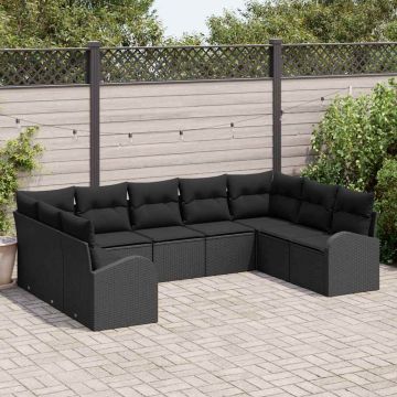 vidaXL Sodo Sofų Rinkinys su pagalve 9 pcs Juoda poliratanas