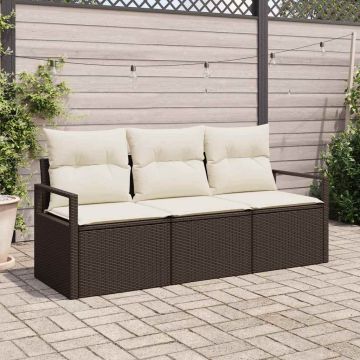vidaXL Sodo Sofų Rinkinys su pagalve 3 pcs Ruda ir balta poliratanas