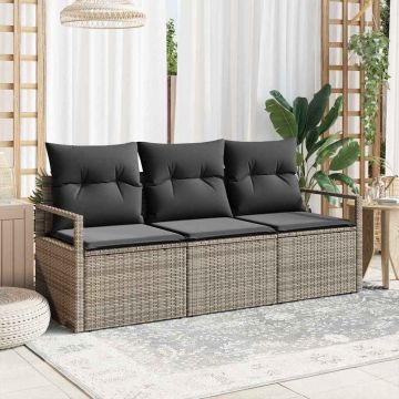 vidaXL Sodo Sofų Rinkinys su pagalve 3 pcs Pilka poliratanas