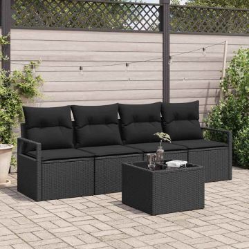 vidaXL Sofos komplektas su pagalve su saugykla 5 pcs Juoda poliratanas