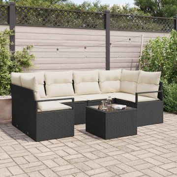 vidaXL Sodo Sofų Rinkinys su pagalve su pagalve 7 pcs Juoda ir kreminė