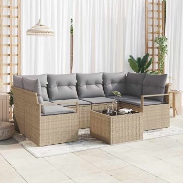 vidaXL Sodo Sofų Rinkinys su pagalve su saugykla 7 pcs Bežinė ir pilka
