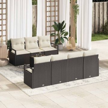 vidaXL Sodo Sofų Rinkinys su pagalve su pagalve 8 pcs Juoda ir kreminė