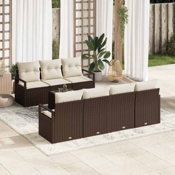 vidaXL Sodo Sofų Rinkinys su pagalve 8 pcs Ruda ir grietinėlė