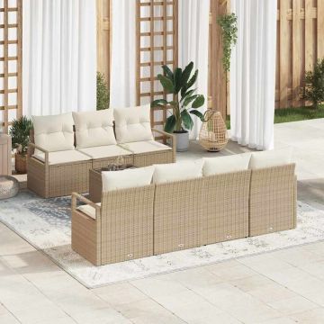 vidaXL Sodo Sofų Rinkinys su pagalve 8 pcs Bežinė ir kreminė